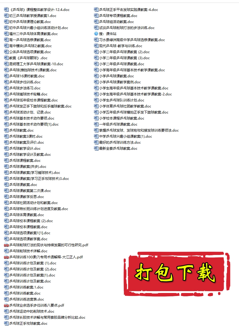 【打包下载】中小学《乒乓球》教学教案教学设计（76份)