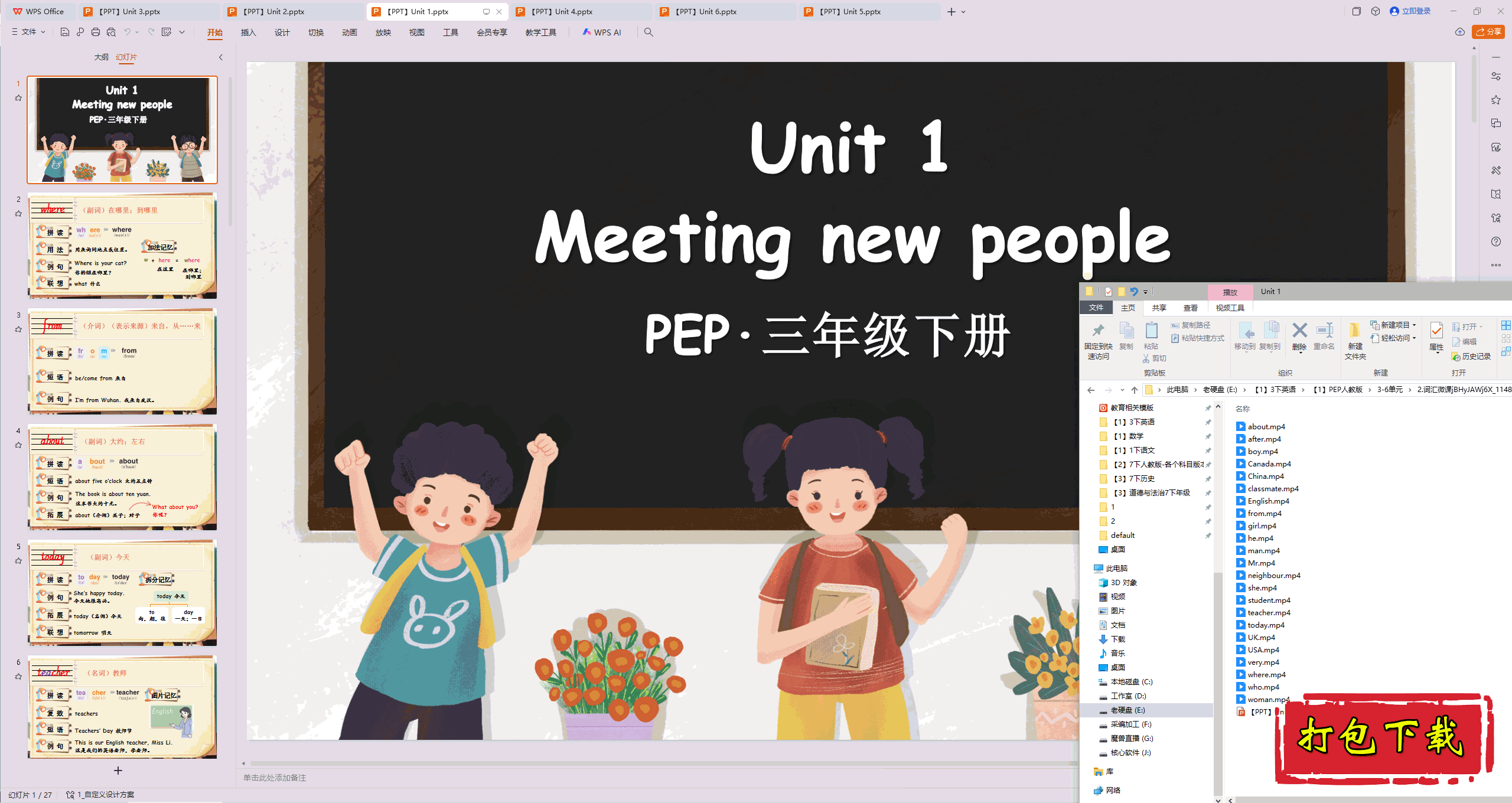 2025PEP版英语三下：Unit1 Meeting new people词汇ppt课件+素材