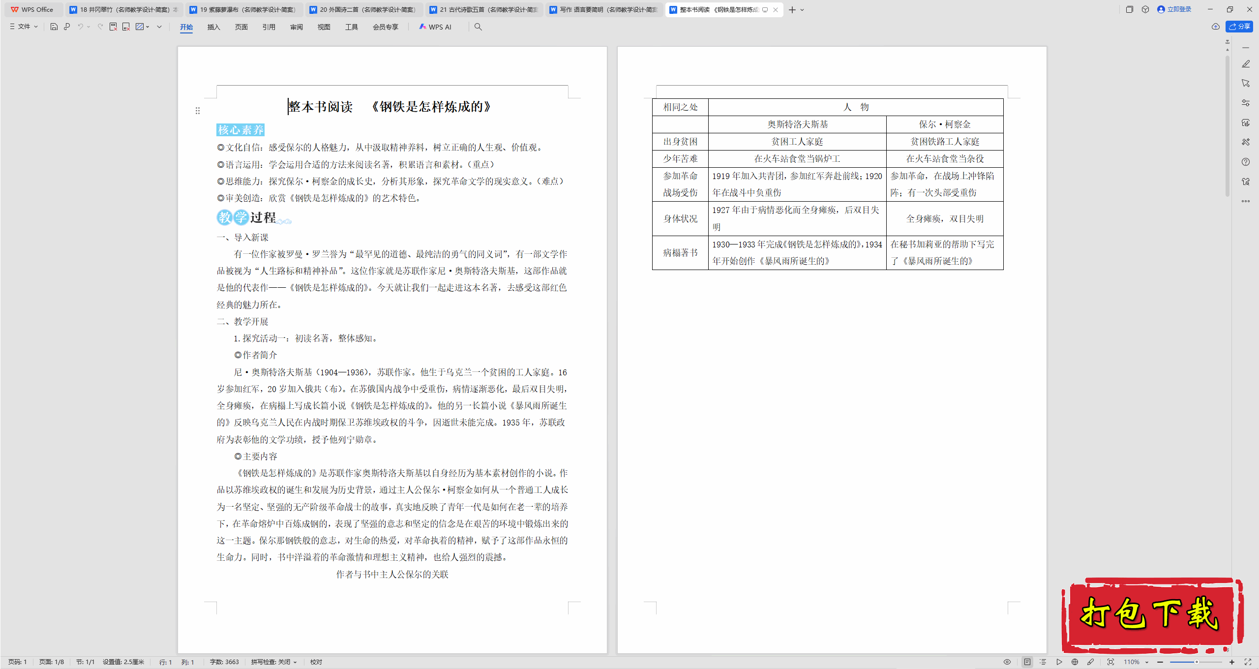 2025版语文：整本书阅读 《钢铁是怎样炼成的》 教案教学设计